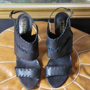 Nicole Miller Artelier Percy Black Leather Whipstitch Stiletto Sz 10